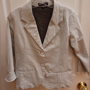 Bianco Light Wash Denim Blazer W/ Raw Hem Sleeve
